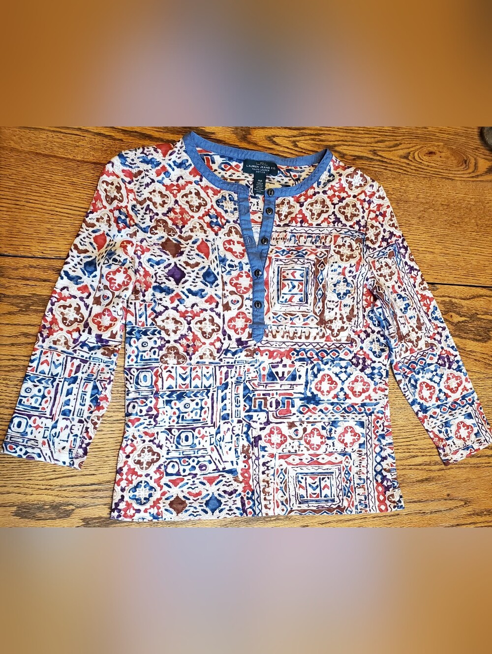 Ralph Lauren Multi-Color Printed Cotton Top - Red, Blue, Brown PM